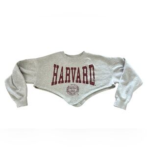 Veritas Gray and Maroon Harvard Cropped Sweatshirt